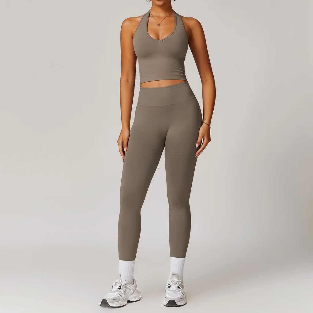 Glow & Go Seamless Women’s 2/3-Piece Gym Set – Long Sleeve Top, Sports Bra & High-Waist Leggings – Different Colors