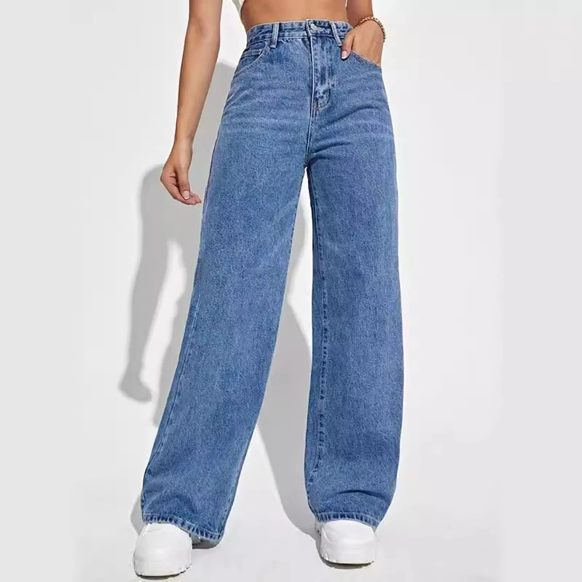 Gracefully Casual Wide-Leg Denim – Deep Blue Edition