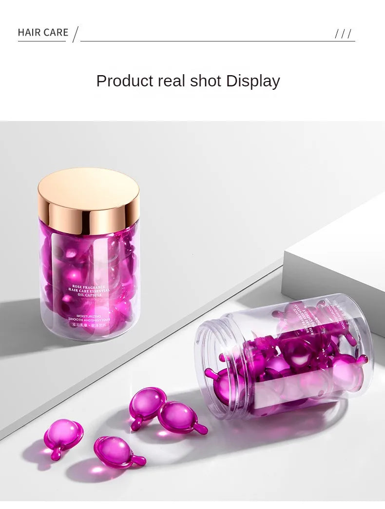 Gracefully Glowing Daily Hair Shine Capsules – Rose & Keratin Repair (30pcs)