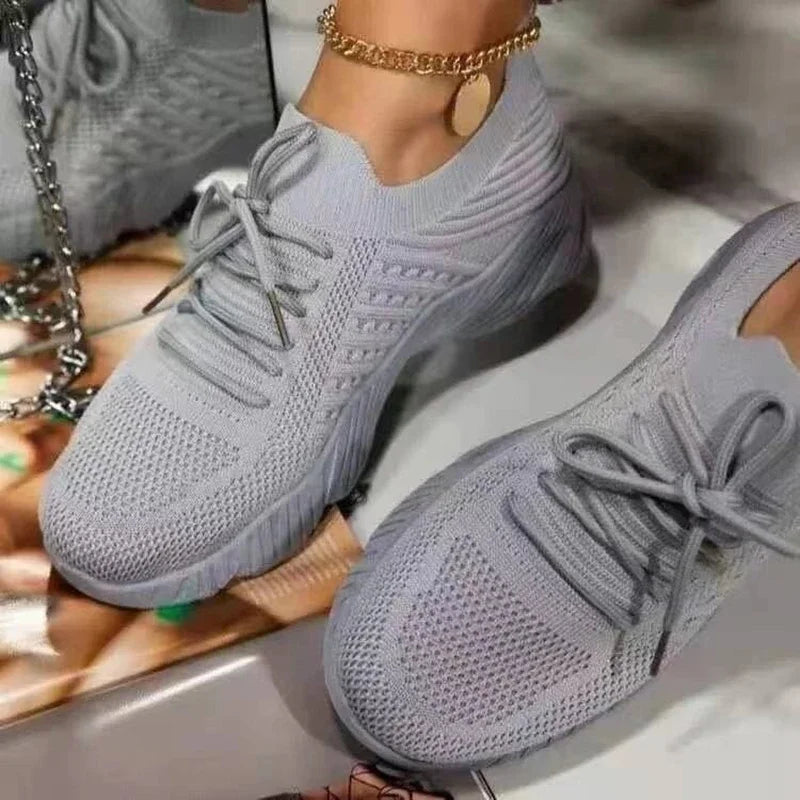 Women’s Mesh Breathable Casual Sneakers – Lace-Up Vulcanized Platform Shoes, Lightweight Walking & Everyday Wear