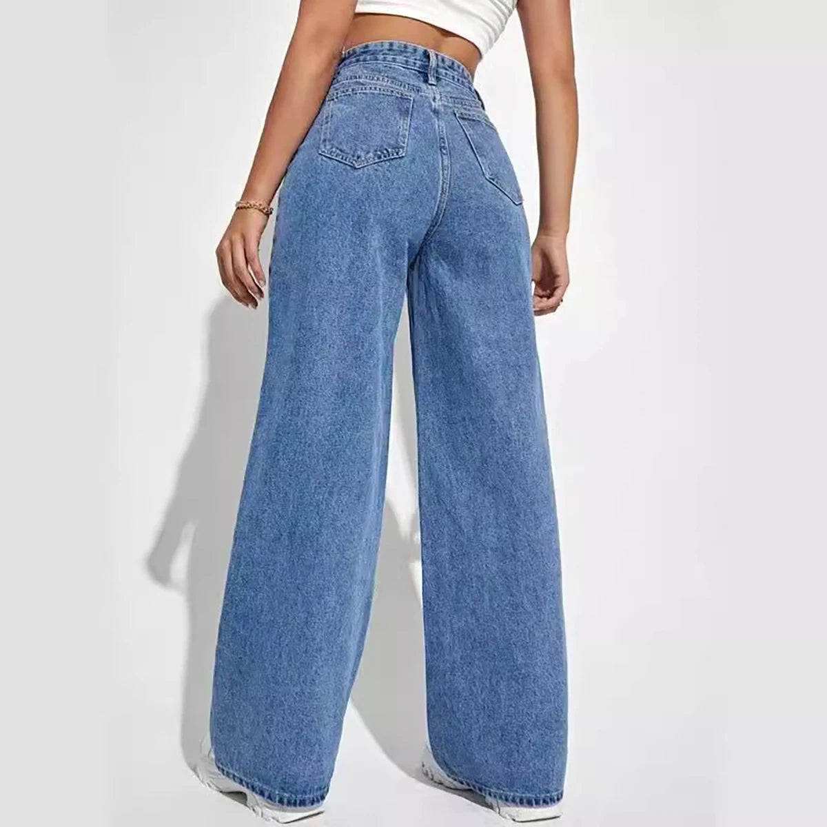 Gracefully Casual Wide-Leg Denim – Deep Blue Edition