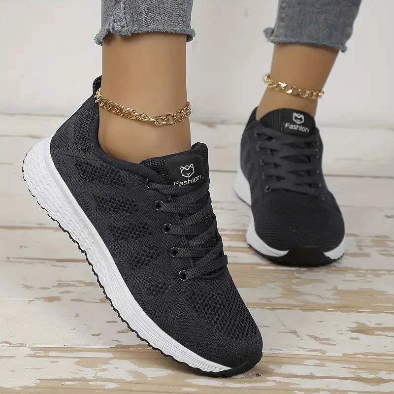 2025 Women’s Casual Flat Sports Sneakers – Breathable Mesh Trainers, Lightweight Platform Lace-Up Shoes for Women, Comfort Walking & Running Footwear