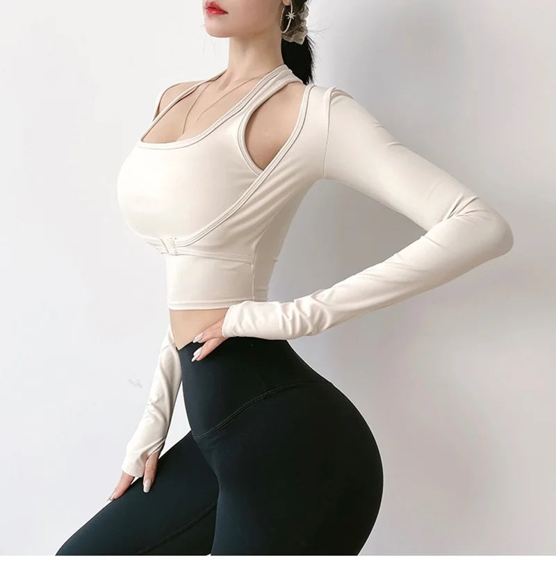 Glow & Go Women’s Long Sleeve Yoga Top with Sports Bra – Stylish, Supportive