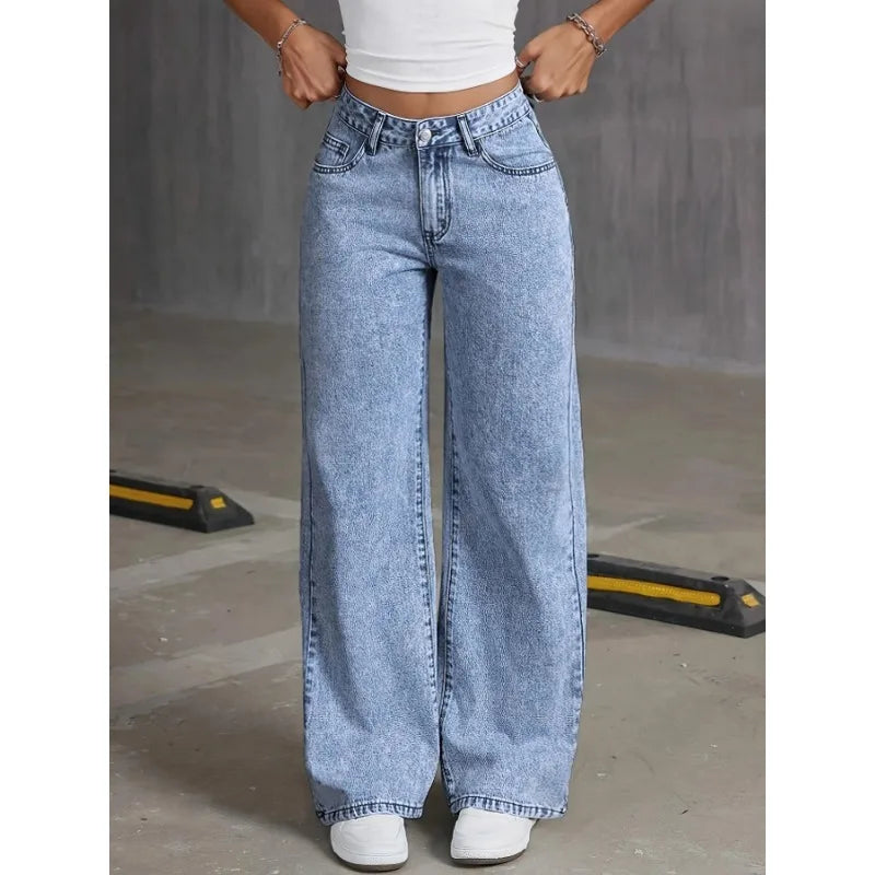 Gracefully Playful Bow-Back Wide Leg Jeans – Blue