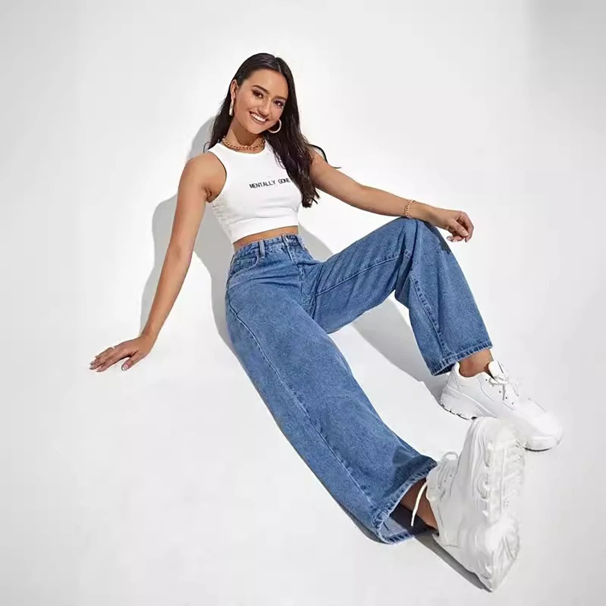 Gracefully Casual Wide-Leg Denim – Deep Blue Edition