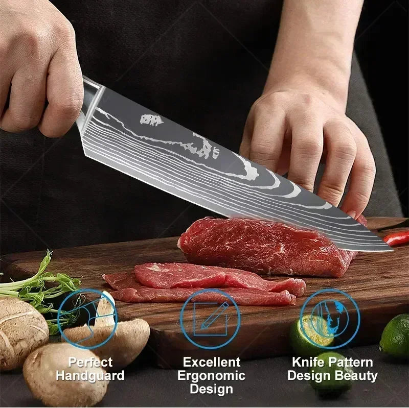 Gracefully Sharp™ Damascus-Style Chef Knife – Roast Ready Edition