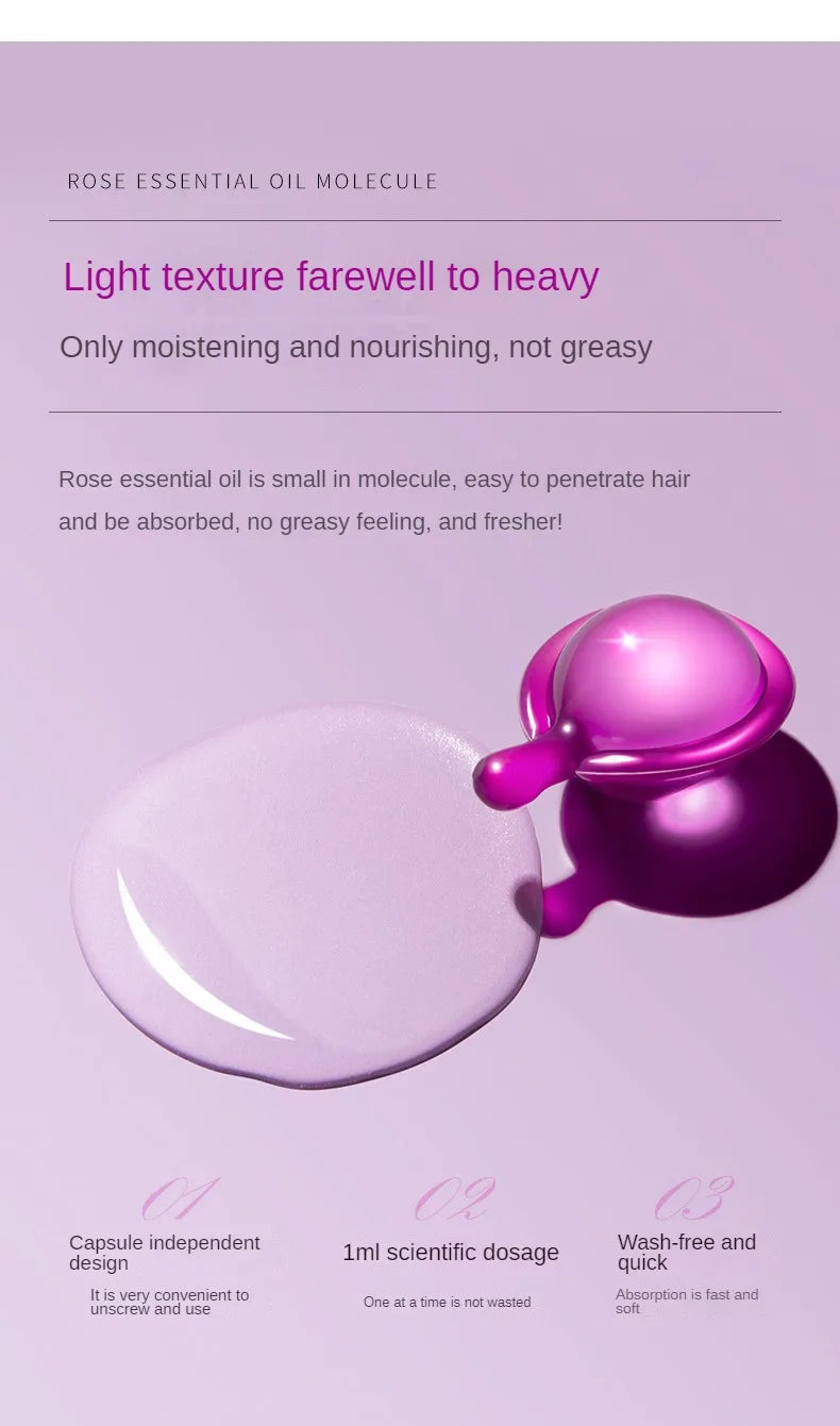 Gracefully Glowing Daily Hair Shine Capsules – Rose & Keratin Repair (30pcs)