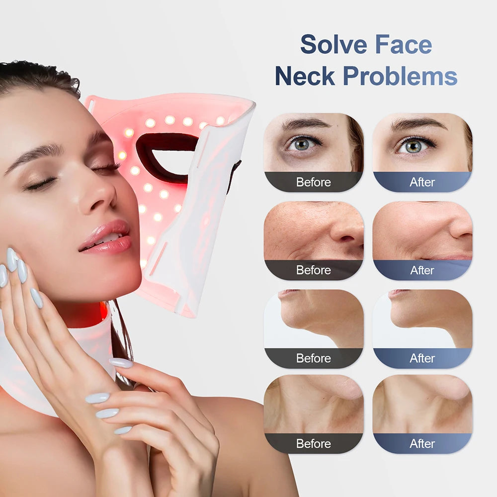 Gracefully Glowing™ 7-Color Silicone LED Therapy Mask – Wireless Red Light Skin Rejuvenation & Repair (Face + Neck)