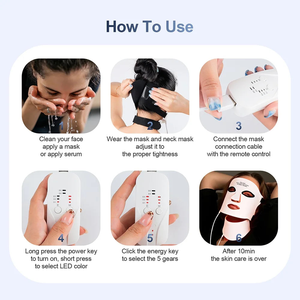Gracefully Glowing™ 7-Color Silicone LED Therapy Mask – Wireless Red Light Skin Rejuvenation & Repair (Face + Neck)