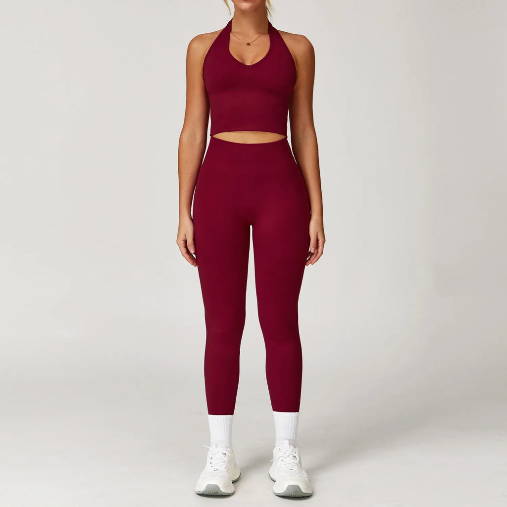 Glow & Go Seamless Women’s 2/3-Piece Gym Set – Long Sleeve Top, Sports Bra & High-Waist Leggings – Different Colors