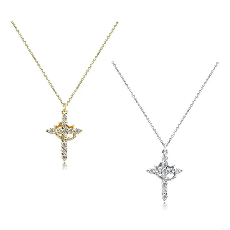 Crowned in Grace – Cross & Crown Pendant Necklace