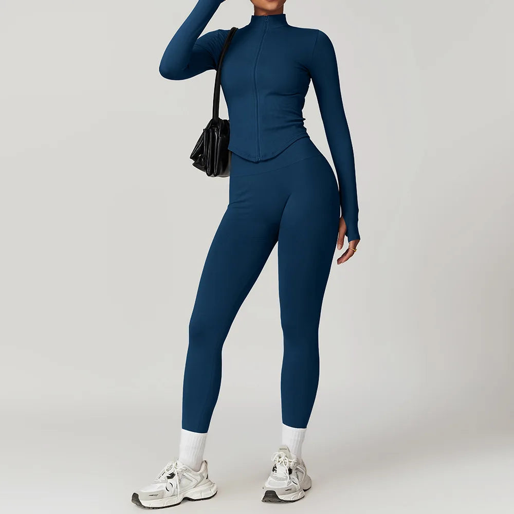 Glow & Go Seamless Women’s 2/3-Piece Gym Set – Long Sleeve Top, Sports Bra & High-Waist Leggings – Different Colors
