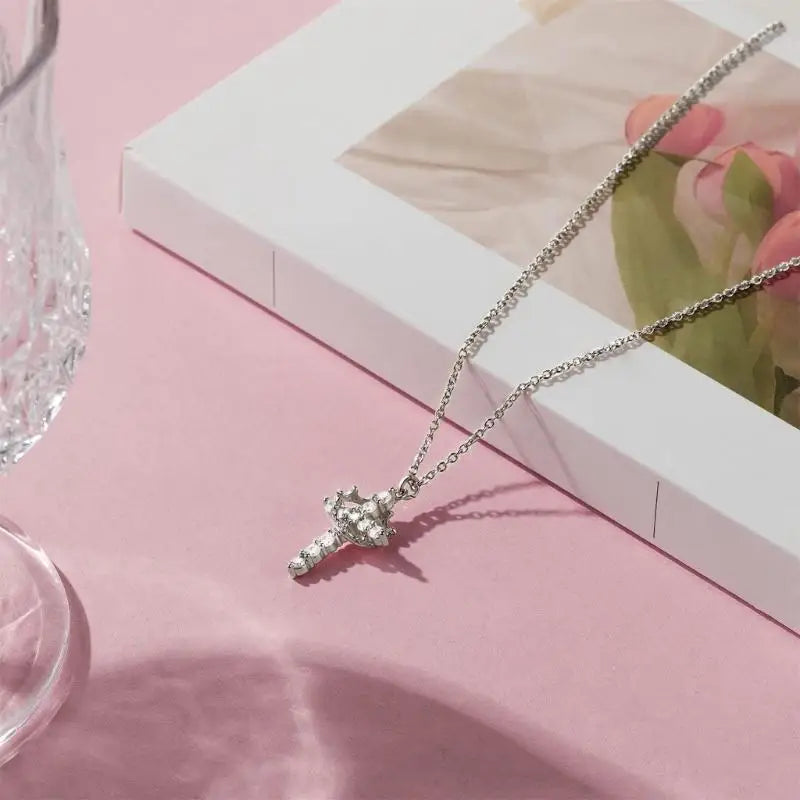 Crowned in Grace – Cross & Crown Pendant Necklace