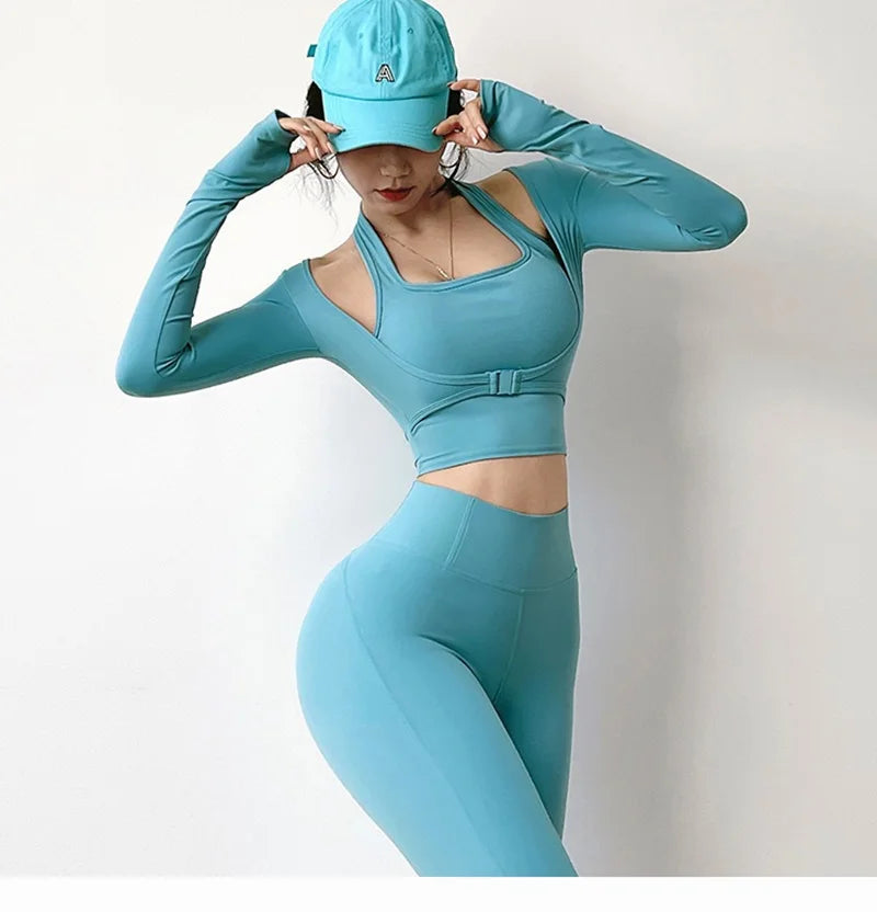 Glow & Go Women’s Long Sleeve Yoga Top with Sports Bra – Stylish, Supportive