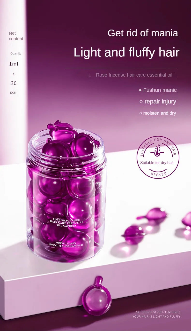 Gracefully Glowing Daily Hair Shine Capsules – Rose & Keratin Repair (30pcs)