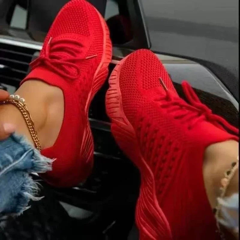 Women’s Mesh Breathable Casual Sneakers – Lace-Up Vulcanized Platform Shoes, Lightweight Walking & Everyday Wear