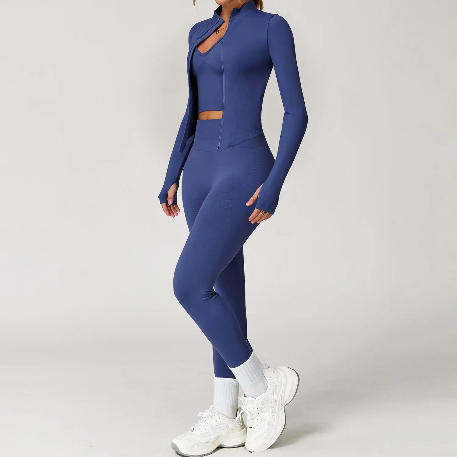 Glow & Go Seamless Women’s 2/3-Piece Gym Set – Long Sleeve Top, Sports Bra & High-Waist Leggings – Different Colors