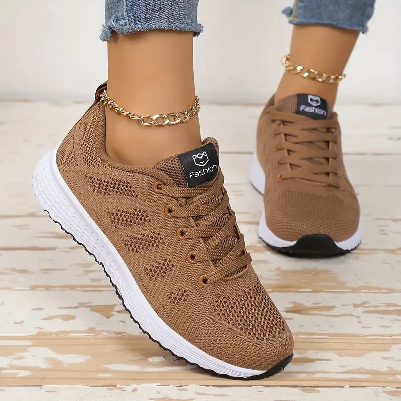 2025 Women’s Casual Flat Sports Sneakers – Breathable Mesh Trainers, Lightweight Platform Lace-Up Shoes for Women, Comfort Walking & Running Footwear