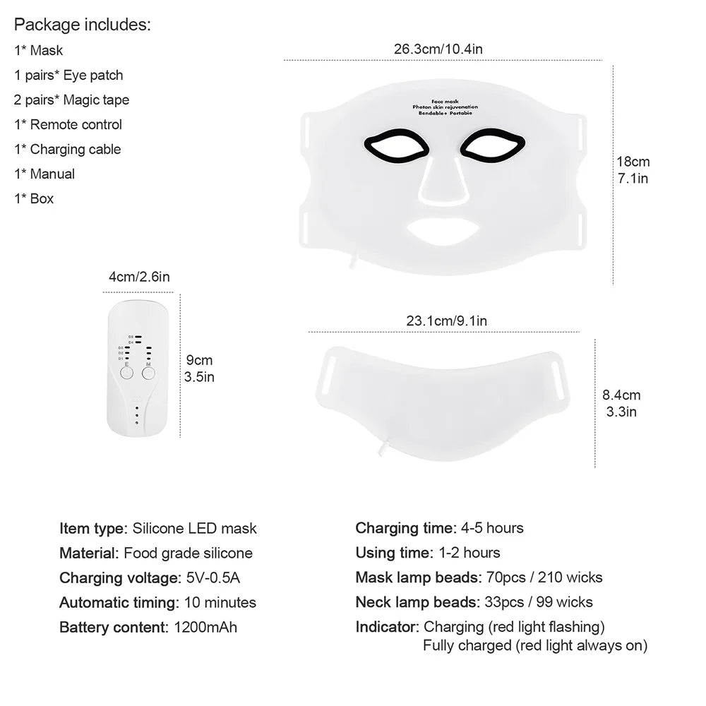 Gracefully Glowing™ 7-Color Silicone LED Therapy Mask – Wireless Red Light Skin Rejuvenation & Repair (Face + Neck)