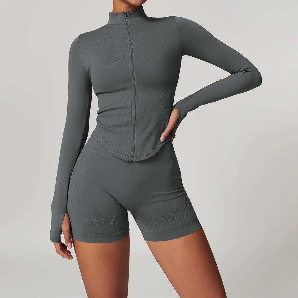 Glow & Go Seamless Women’s 2/3-Piece Gym Set – Long Sleeve Top, Sports Bra & High-Waist Leggings – Different Colors