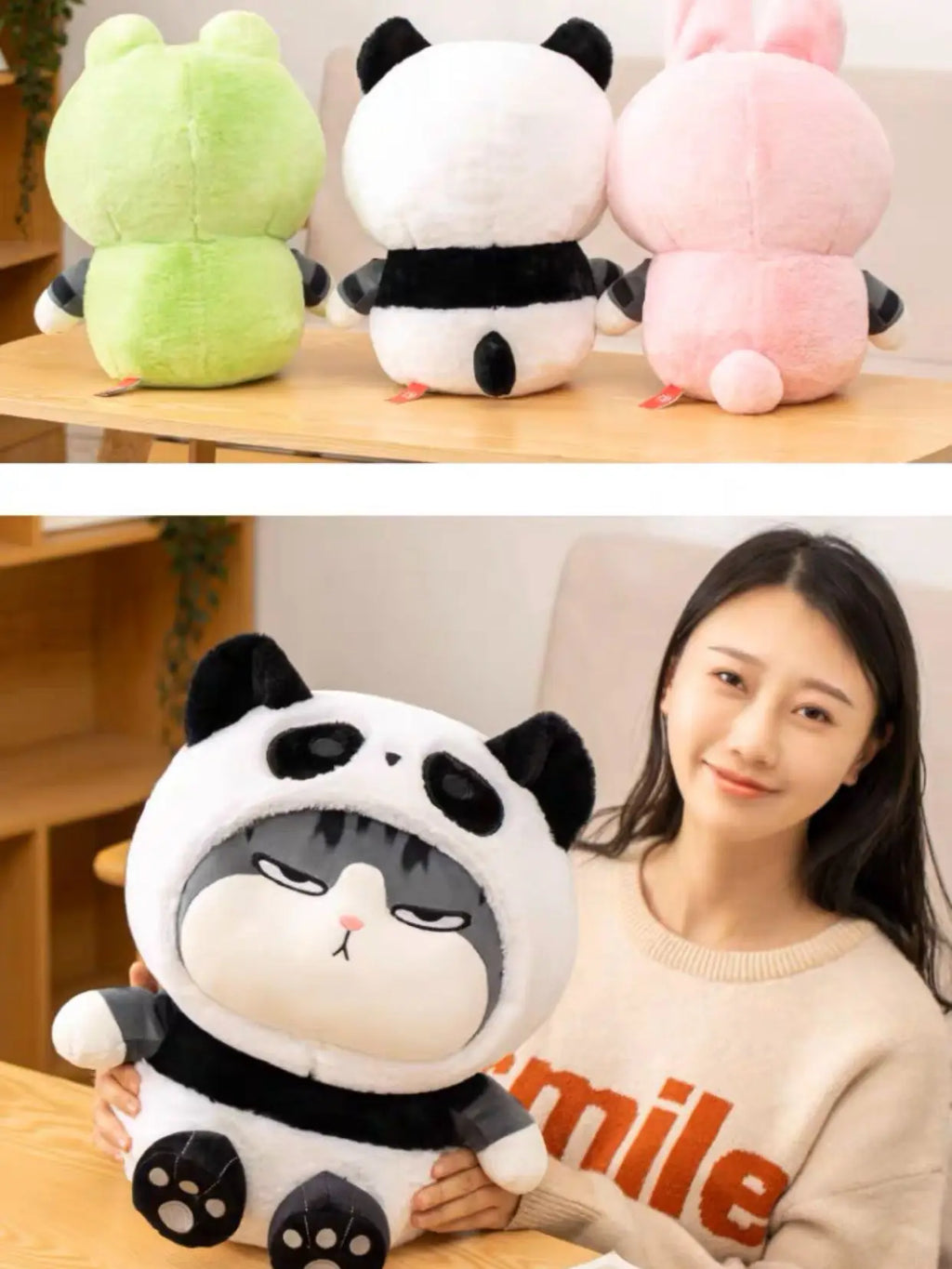 Squish Friends Hoodie Cat Plushies – Bunny, Panda & Frog