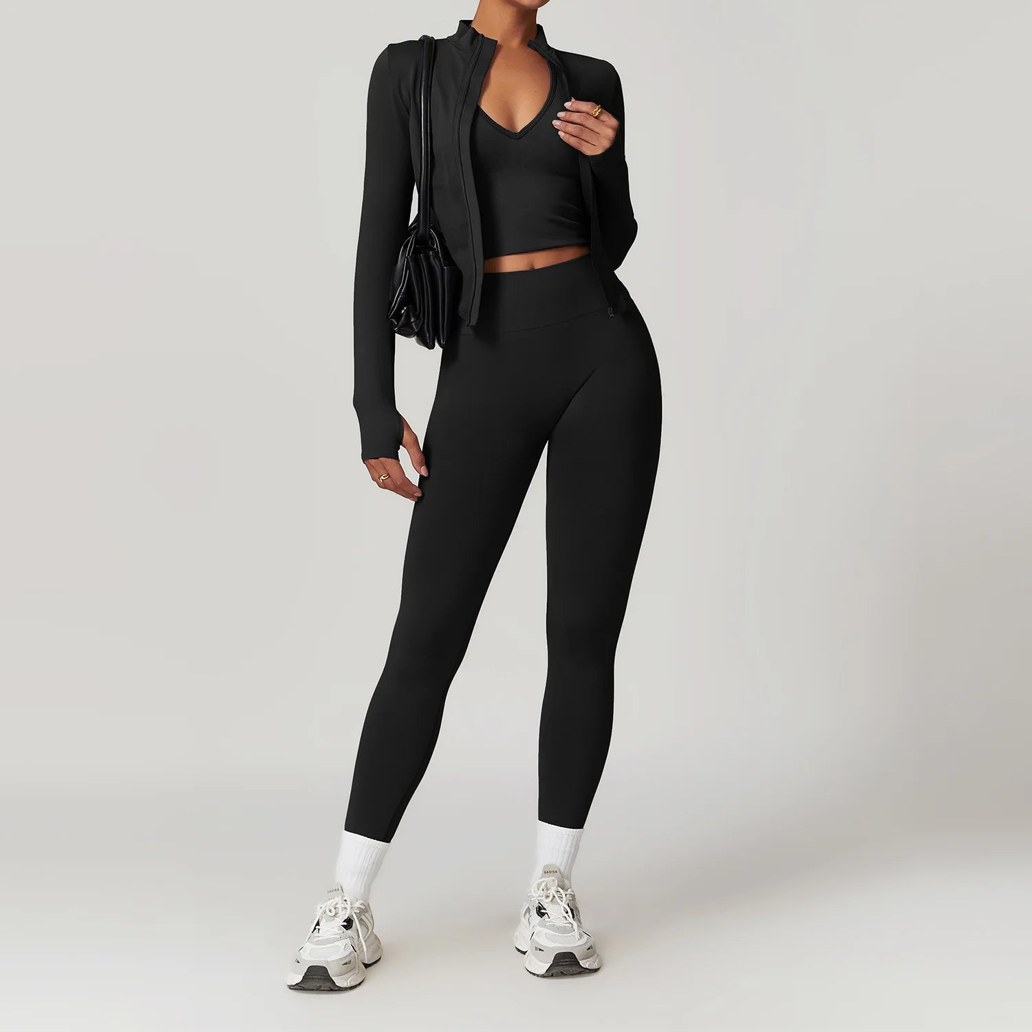 Glow & Go Seamless Women’s 2/3-Piece Gym Set – Long Sleeve Top, Sports Bra & High-Waist Leggings – Different Colors